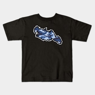 Lasqueti Island Silhouette in Blue Camouflage Pattern - Army Camo - Lasqueti Island Kids T-Shirt